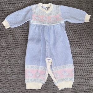 Sarah Louise Sweater Knitted Baby Romper Pale Blue Pink Size 6 Mo Church 1 piece